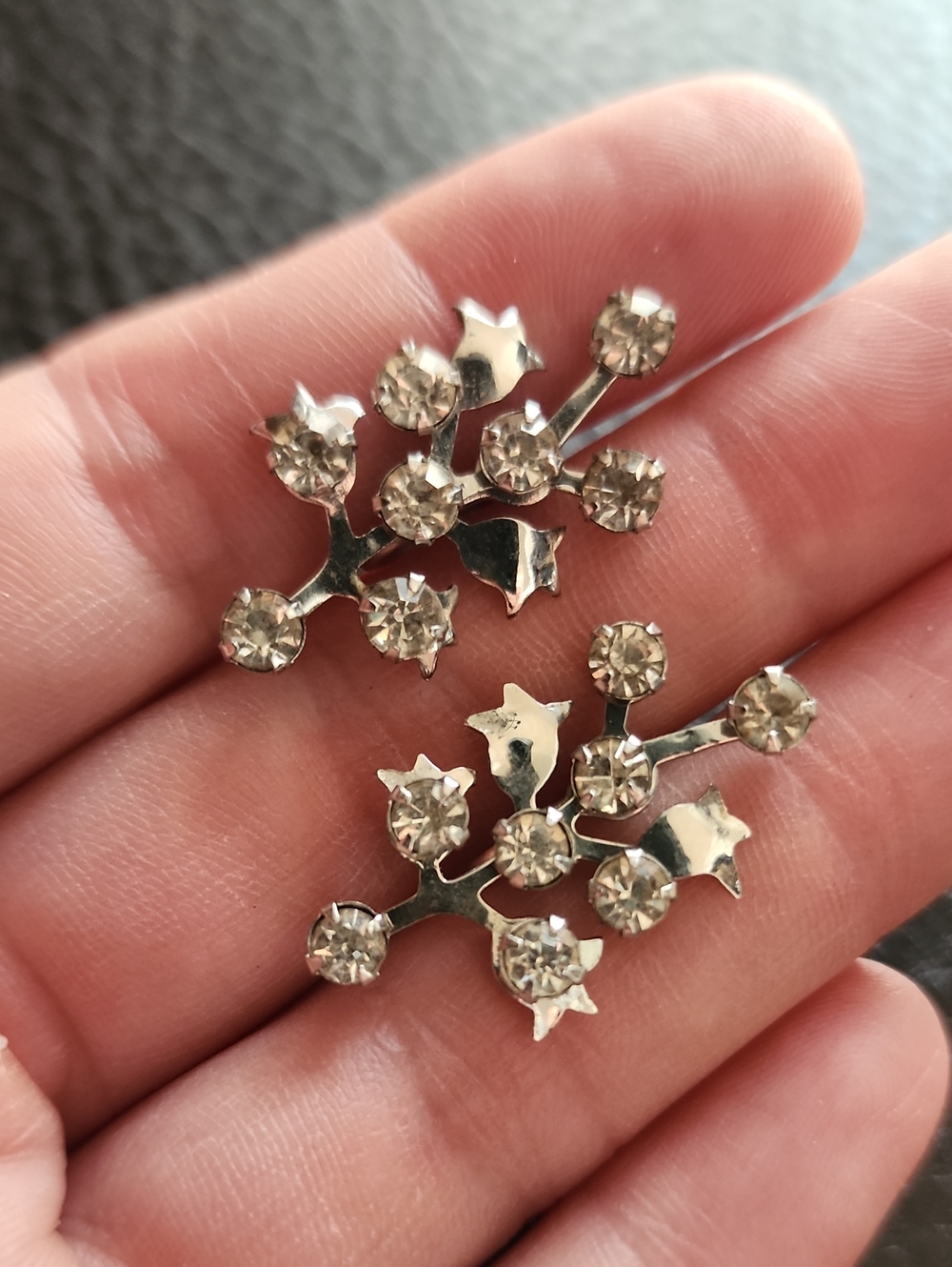 VTG Crystal Branch Screw-Back Earrings - Silver Tone Clear Rhinestones